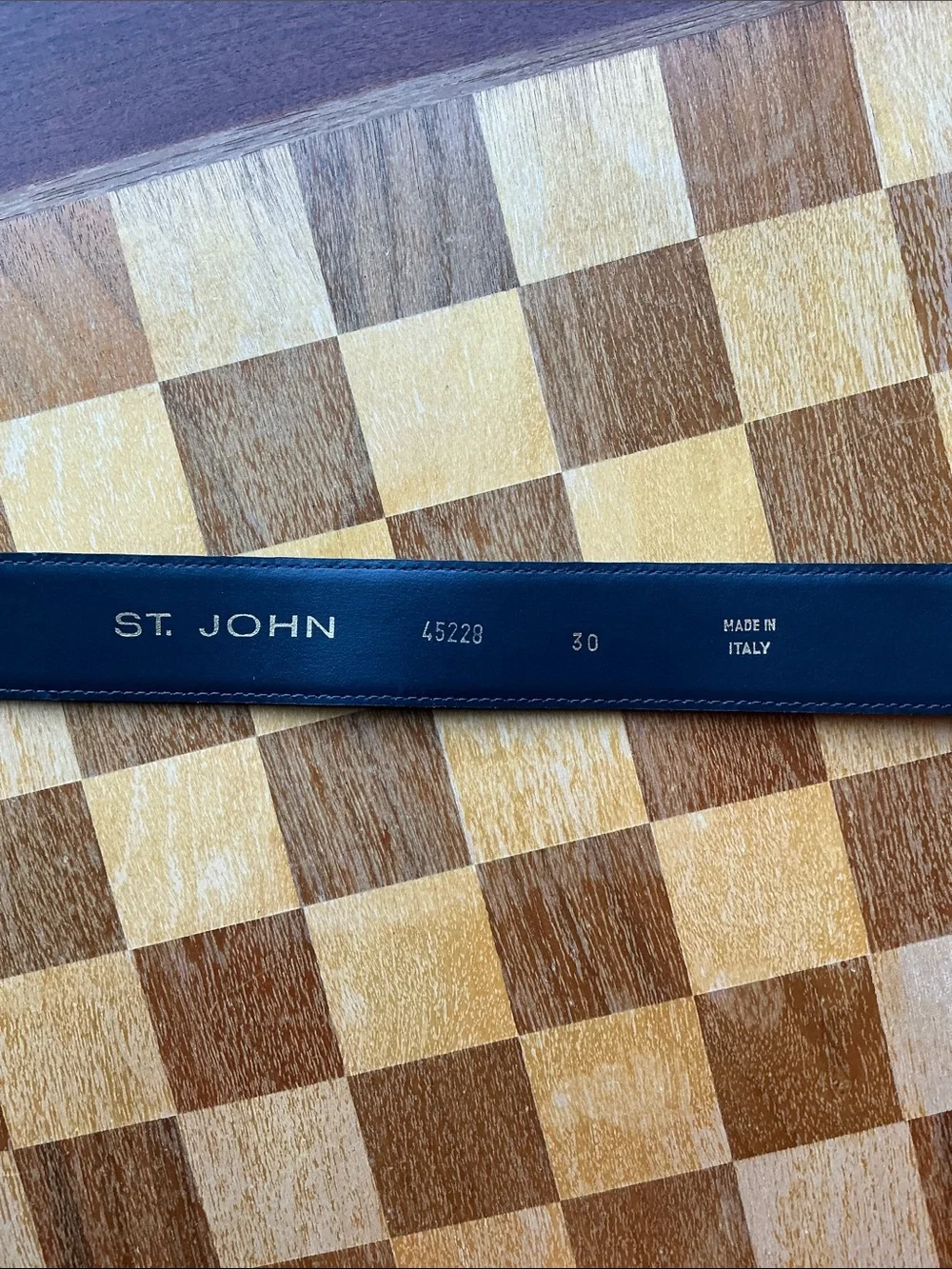 St. John 30” Navy Leather Belt with Gold Chain Detail
